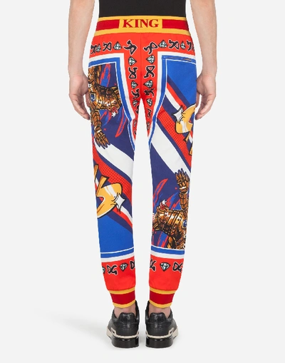 Shop Dolce & Gabbana Jersey Jogging Pants With Superhero King Print In Multi-colored