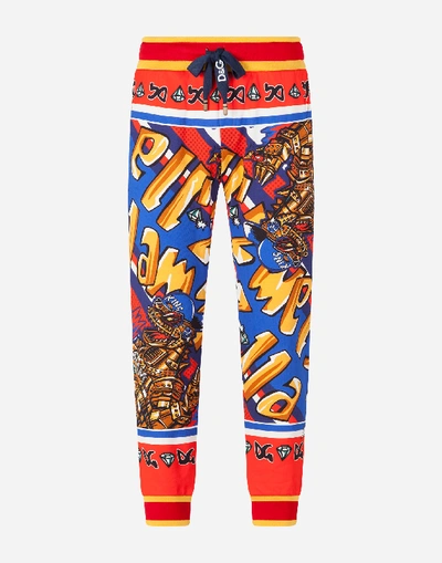 Shop Dolce & Gabbana Jersey Jogging Pants With Superhero King Print In Multi-colored