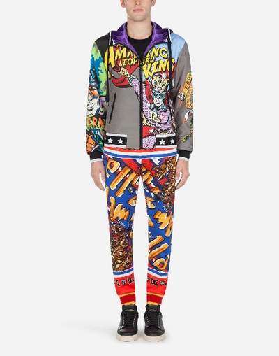 Shop Dolce & Gabbana Jersey Jogging Pants With Superhero King Print In Multi-colored