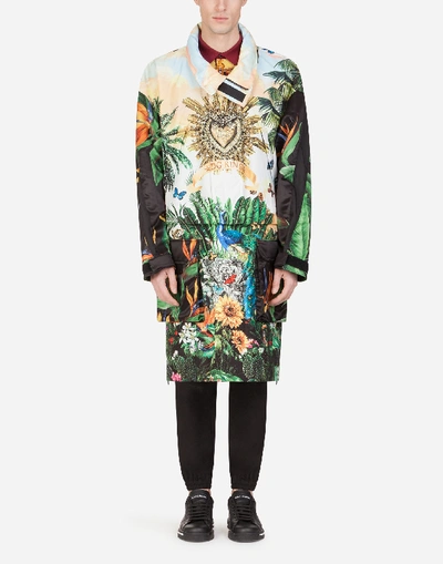 Shop Dolce & Gabbana Silk Polo Shirt With Tropical King Print In Multi-colored