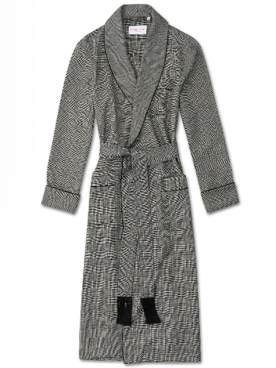 Shop Derek Rose Men's Tasseled Belt Dressing Gown Lincoln 12 Pure Herringbone Wool Check Black