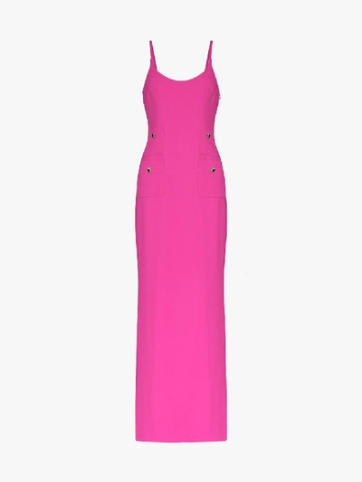 Shop Alessandra Rich Crystal Button Detail Maxi Dress In Pink