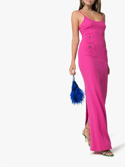 Shop Alessandra Rich Crystal Button Detail Maxi Dress In Pink