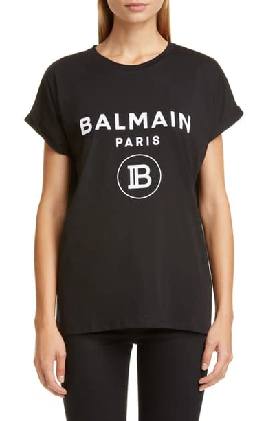 Shop Balmain Flocked Logo Tee In Eab Noir/ Blanc