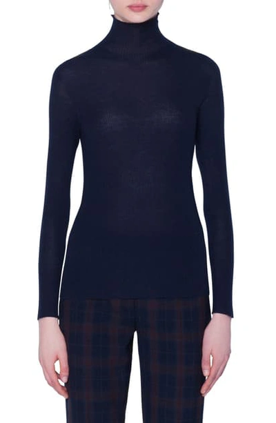 Shop Akris Seamless Cashmere & Silk Sweater In Navy