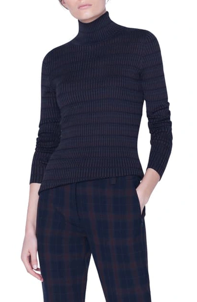 Shop Akris Check Rib Silk Sweater In Navy-bark-black
