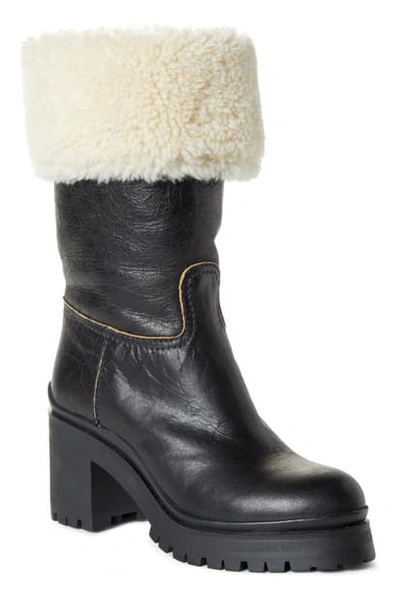 Shop Miu Miu Nevermind Genuine Shearling Cuff Boot In Black/ Beige