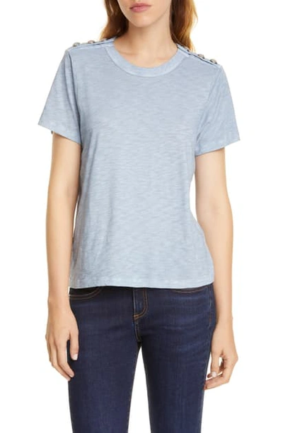 Shop Veronica Beard Carla Button Shoulder Tee In Chambray