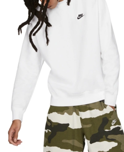 Shop Nike Men's Club Fleece Crew Sweatshirt In White