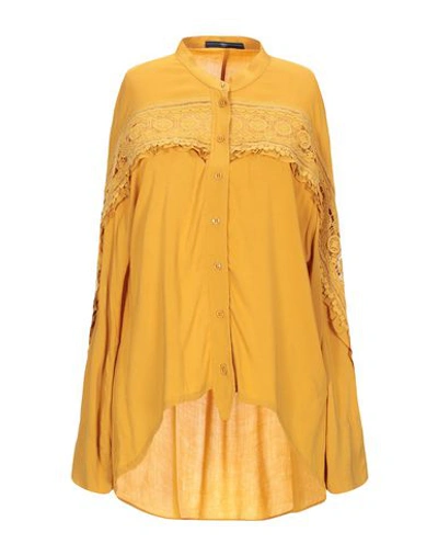 Shop High By Claire Campbell High Woman Shirt Ocher Size 12 Rayon, Elastane, Cotton In Yellow