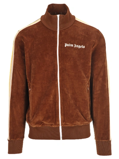 Shop Palm Angels Chenille Track Jacket In Brown White
