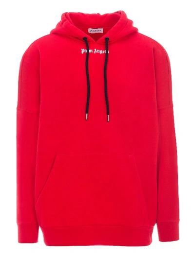 Shop Palm Angels Logo Print Hoodie In Red White