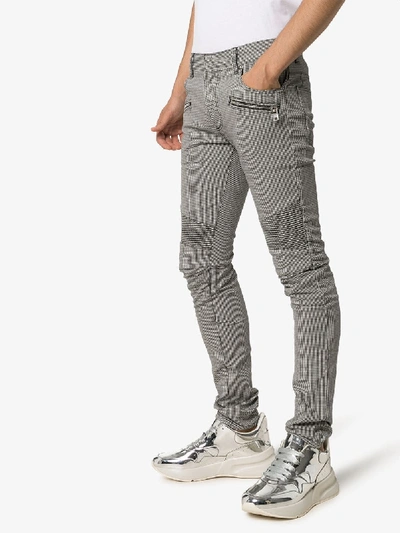 Shop Balmain Houndstooth Skinny Jeans In Black