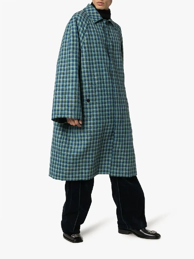 Shop Balenciaga Check Wool Oversized Coat In Blue