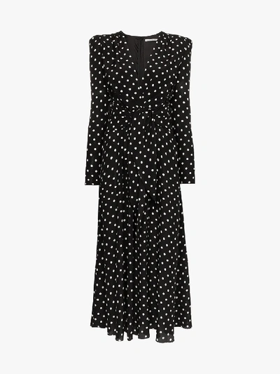 Shop Alessandra Rich Polka Dot Silk Tea Dress In Black