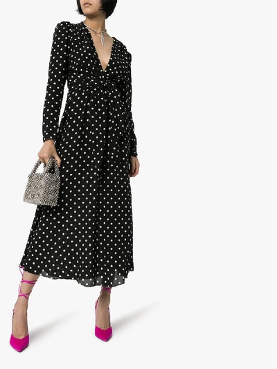 Shop Alessandra Rich Polka Dot Silk Tea Dress In Black