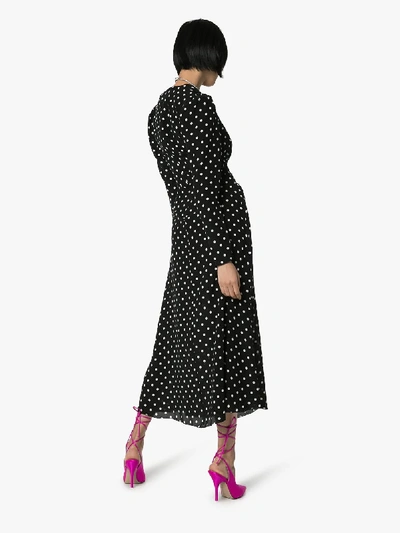 Shop Alessandra Rich Polka Dot Silk Tea Dress In Black