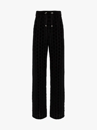 Shop Balmain Monogram Logo Velvet Sweatpants In Black