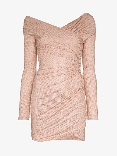 Shop Alexandre Vauthier Off-the-shoulder Embellished Mini Dress In Pink