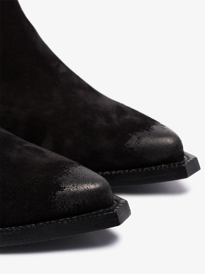 Shop Saint Laurent Black Lukas Frayed Suede Leather Boots