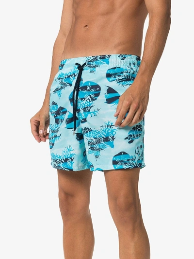 Shop Vilebrequin Moorea Turtle Print Swim Shorts In Blue