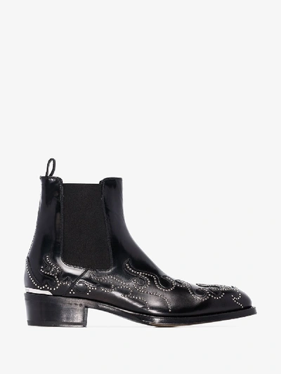 Shop Alexander Mcqueen Black Flame Rivet Stud Leather Ankle Boots