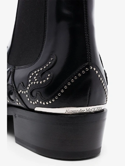 Shop Alexander Mcqueen Black Flame Rivet Stud Leather Ankle Boots