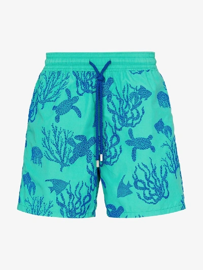 Shop Vilebrequin Green Moorea Coral Print Swim Shorts