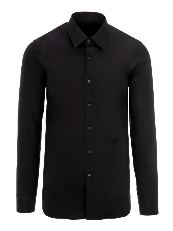 Prada Embroidered Logo Shirt In Black | ModeSens