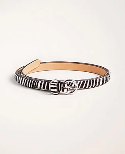 Shop Ann Taylor Zebra Print Haircalf Skinny Belt In Black