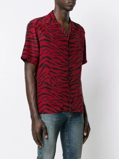 Shop Saint Laurent Red And Black Animal Print Shirt