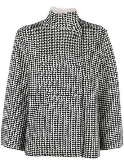 Shop Akris Reversible Houndstooth Cardigan In 911 Black Hndsth