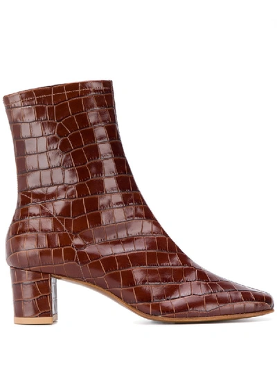 Shop By Far Crocodile Embossed Ankle Boots - Brown