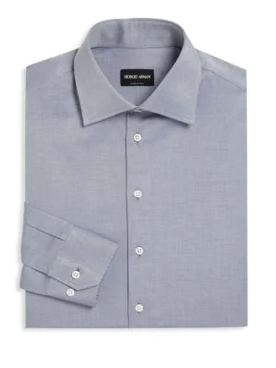 Shop Giorgio Armani Button-front Cotton Dress Shirt In Blue