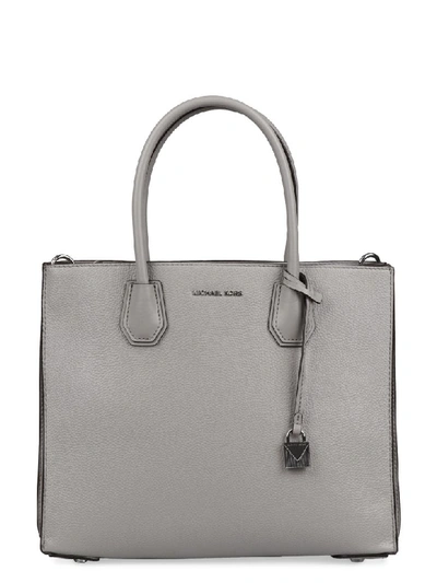 Shop Michael Kors Mercer Leather Handbag In Grey