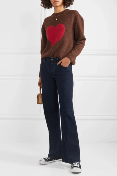 Shop Alexa Chung Heart Intarsia Wool-blend Sweater In Brown