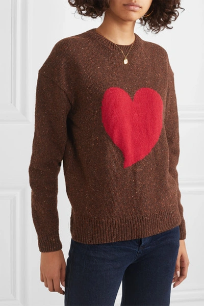 Shop Alexa Chung Heart Intarsia Wool-blend Sweater In Brown