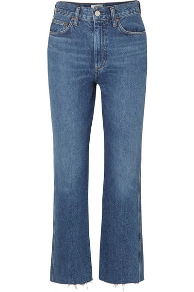 Shop Agolde Pinch Waist Cropped Organic High-rise Flared Jeans In Mid Denim