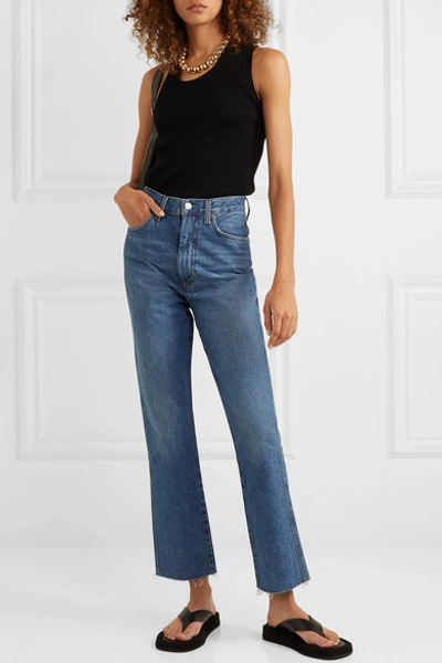 Shop Agolde Pinch Waist Cropped Organic High-rise Flared Jeans In Mid Denim