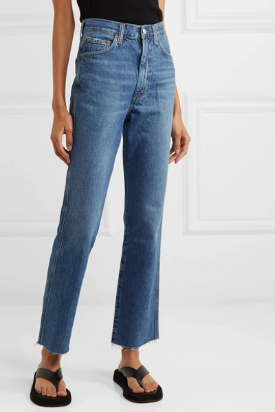 Shop Agolde Pinch Waist Cropped Organic High-rise Flared Jeans In Mid Denim