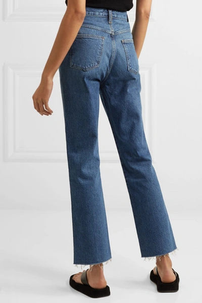 Shop Agolde Pinch Waist Cropped Organic High-rise Flared Jeans In Mid Denim