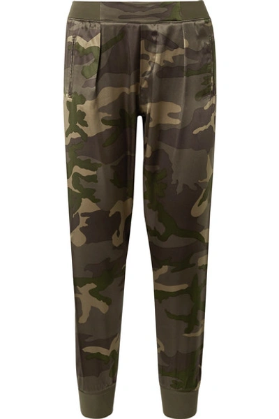 Shop Atm Anthony Thomas Melillo Camouflage-print Silk-satin Track Pants In Army Green