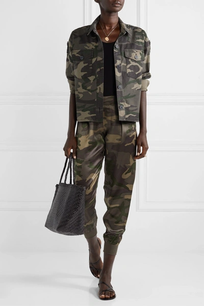 Shop Atm Anthony Thomas Melillo Camouflage-print Silk-satin Track Pants In Army Green
