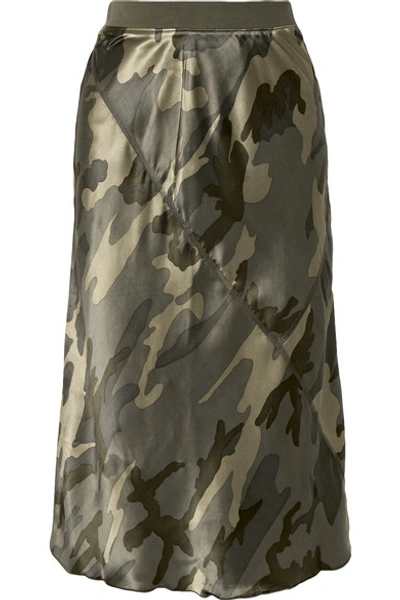 Shop Atm Anthony Thomas Melillo Camouflage-print Silk-satin Skirt In Army Green