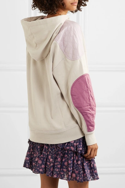 Shop Isabel Marant Étoile Nansel Paneled Cotton-blend Jersey And Twill Hoodie In Neutral
