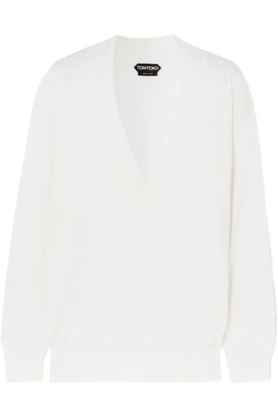 Shop Tom Ford Cashmere And Silk-blend Sweater In White