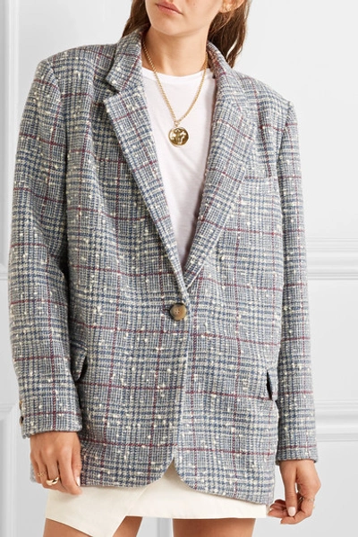 Shop Isabel Marant Étoile Kice Checked Wool-blend Bouclé Blazer In Light Blue