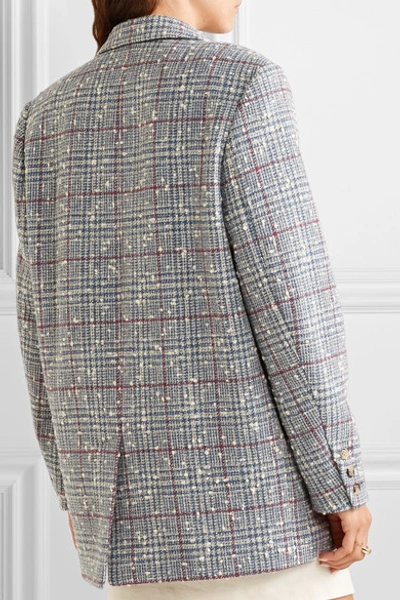 Shop Isabel Marant Étoile Kice Checked Wool-blend Bouclé Blazer In Light Blue