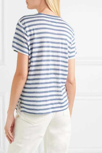 Shop Current Elliott The Drop Pocket Striped Linen T-shirt In Blue