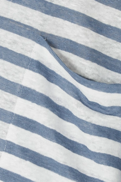 Shop Current Elliott The Drop Pocket Striped Linen T-shirt In Blue